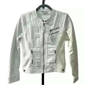 FRNCH Vegan Leather White Rider Jacket, Size M